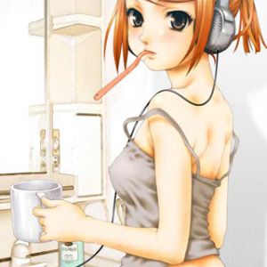 Dívka z anime s sluchátky