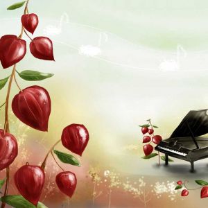 Hudební harmonie s klavírem a květinami