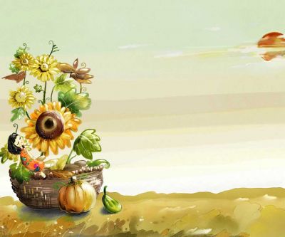 Ilustrace slunečnice v košíku