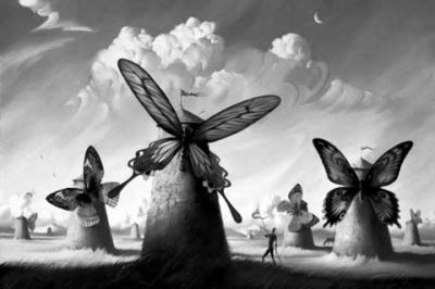 Surrealistická krajina s motýly - wallpaper preview