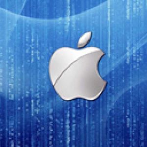 Logo Apple na modrém pozadí
