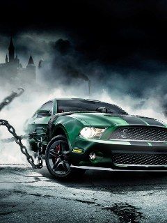 Zelený Mustang v Temné Atmosféře - wallpaper preview