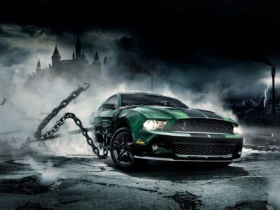 Zelený Mustang s Řetězy