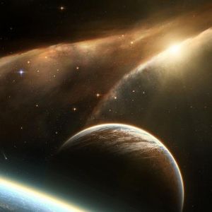 Úžasná vesmírná scéna s planetami