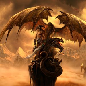 Epický fantasy válečník s drakem
