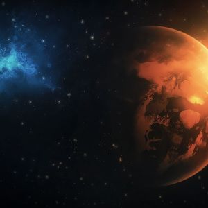 Úžasná vesmírná scéna s planetou