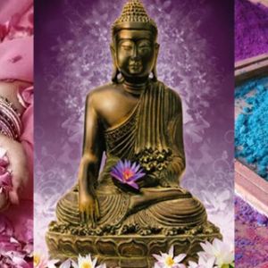 Buddha a barevném festivalu Holi