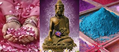 Buddha a barevném festivalu Holi